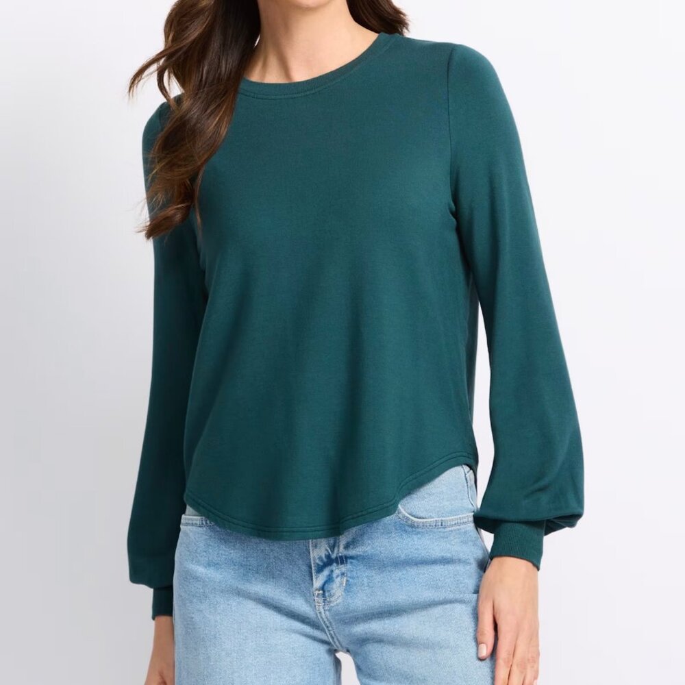 Threads4Thought: Yuma Feather Fleece Long Sleeve Crew Knit Sweatshirt